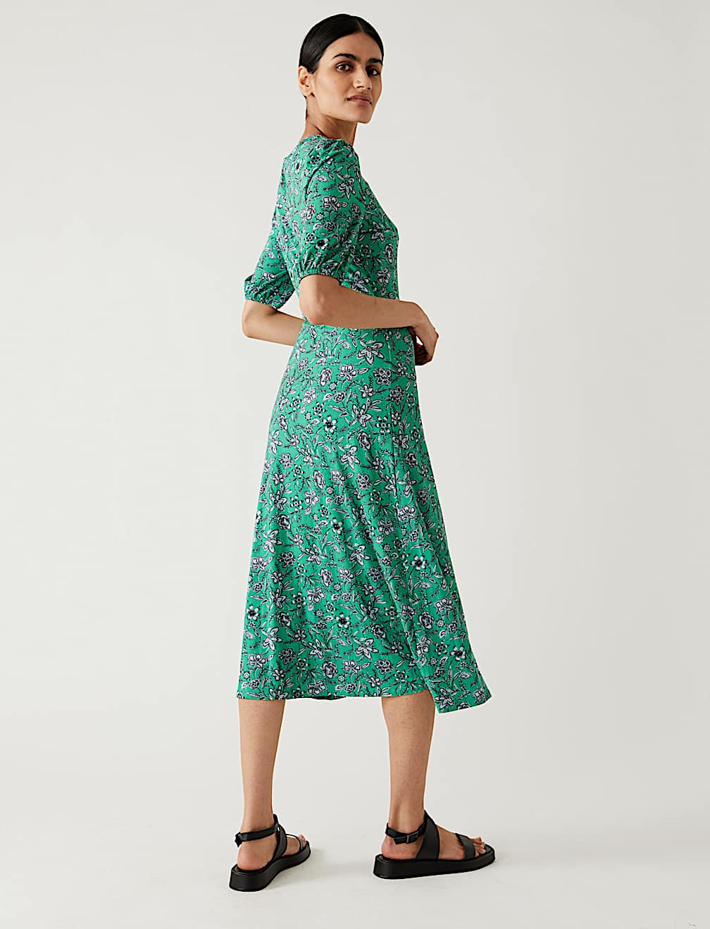 Jersey Printed Belted Midi Tea Dress