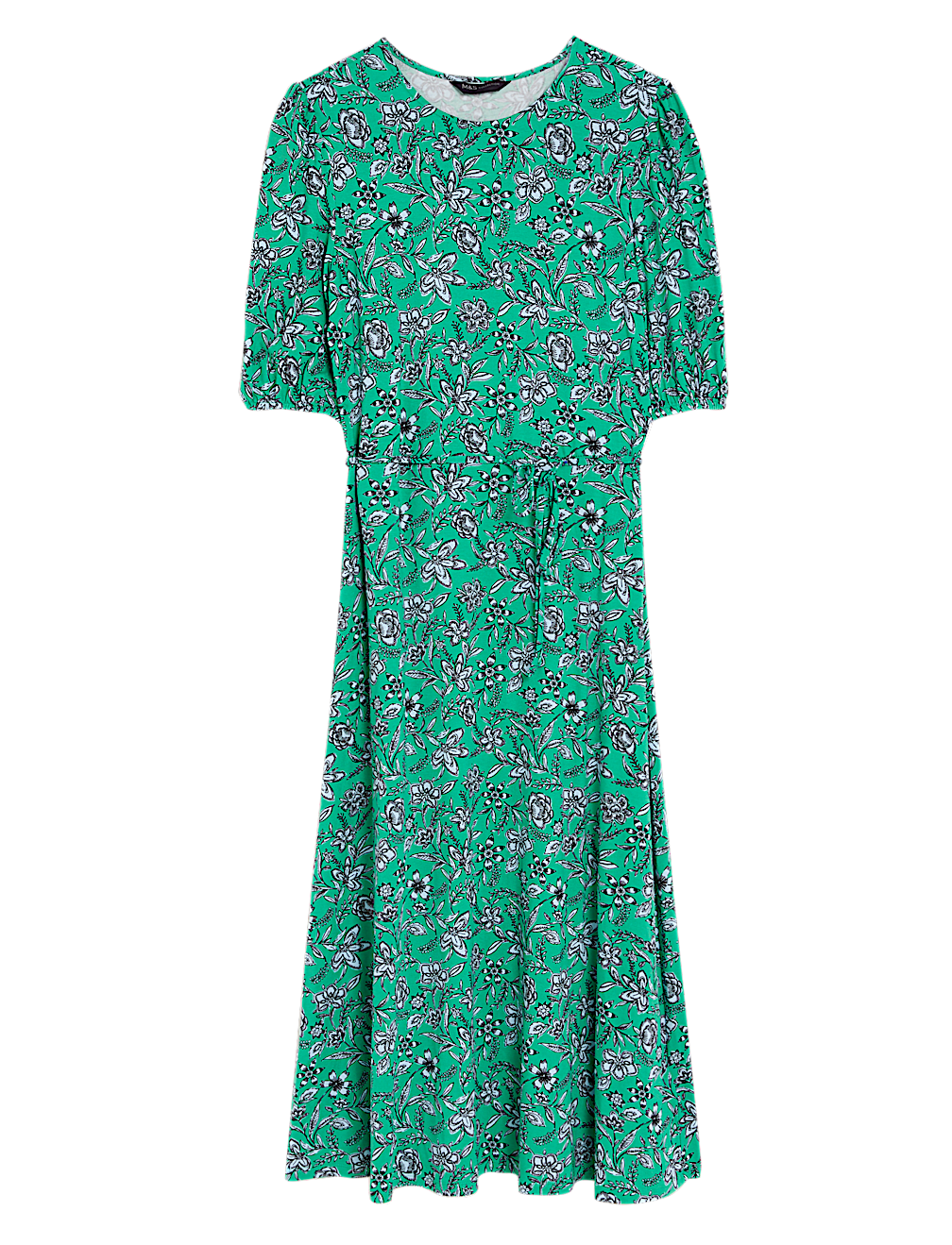 Jersey Printed Belted Midi Tea Dress