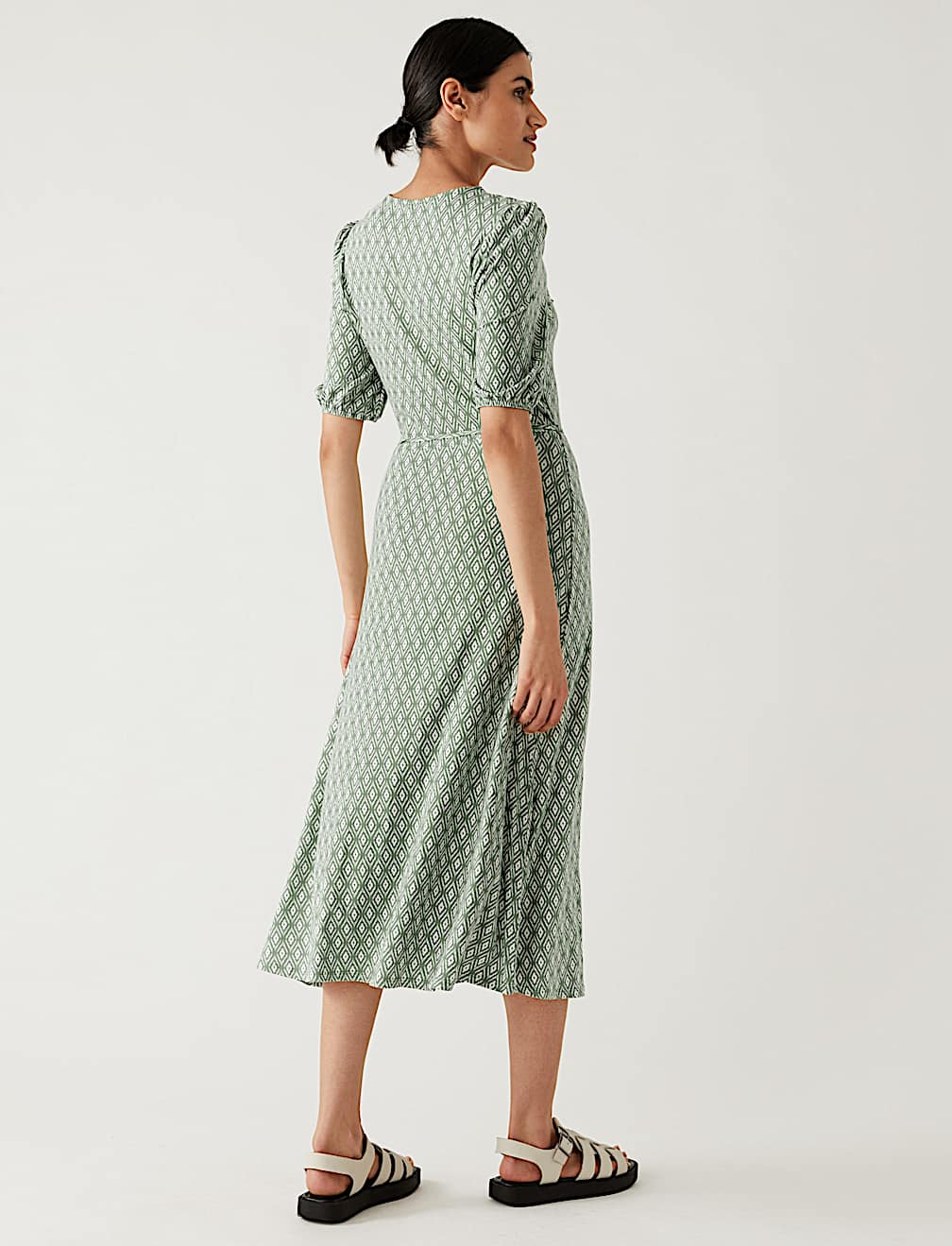 Jersey Printed Belted Midi Tea Dress