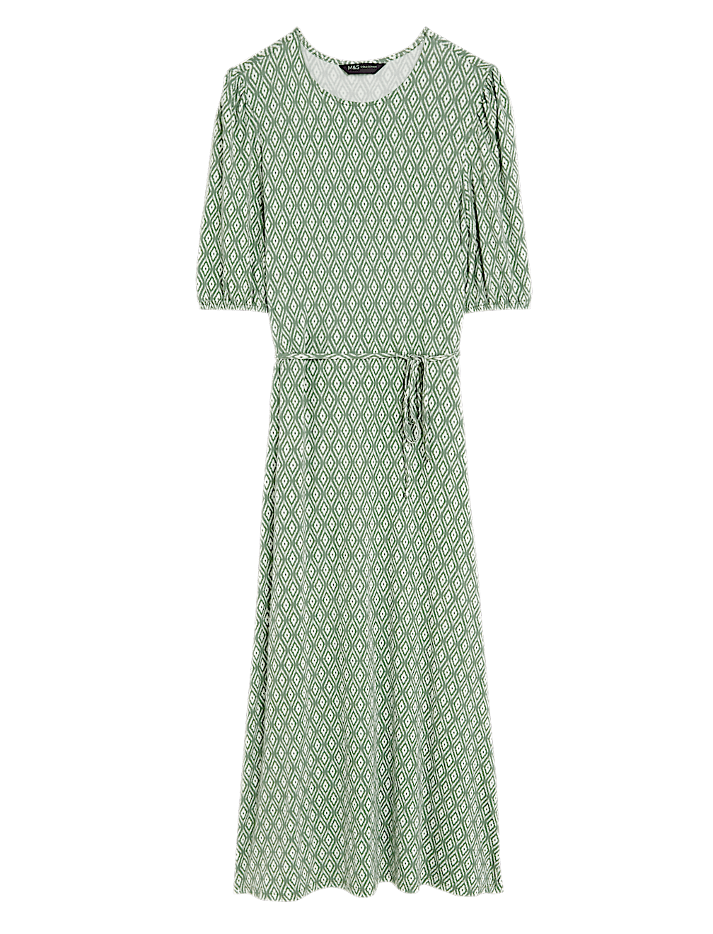 Jersey Printed Belted Midi Tea Dress
