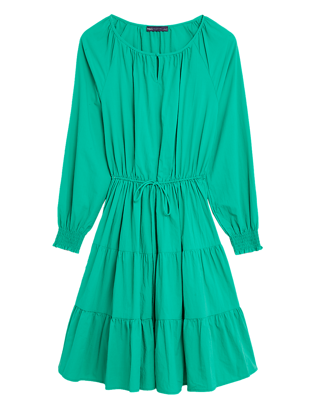 Pure Cotton Tie Waist Relaxed Tiered Dress