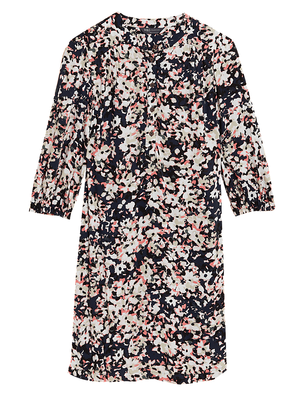 Printed Round Neck Knee Length Shift Dress