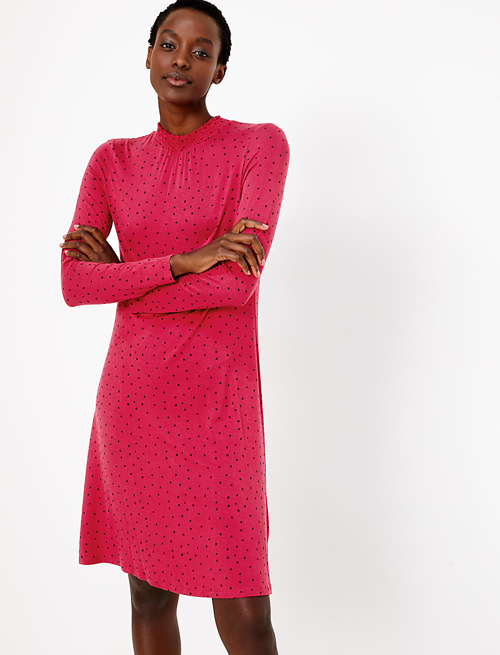 Polka Dot Jersey Swing Dress
