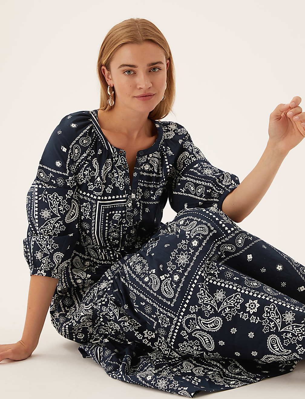 Pure Cotton Printed Midaxi Shirt Dress