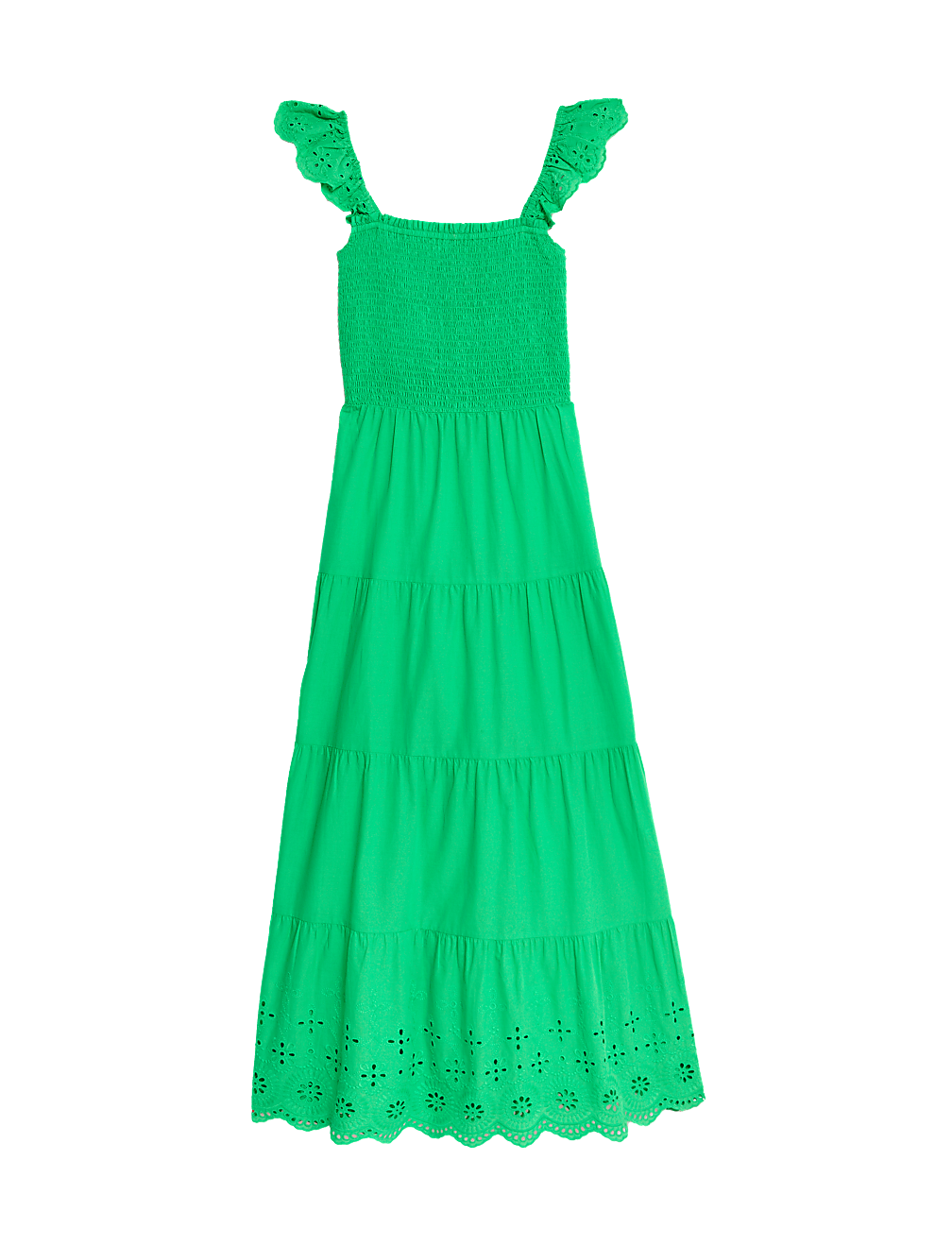 Pure Cotton Square Neck Midaxi Tiered Dress
