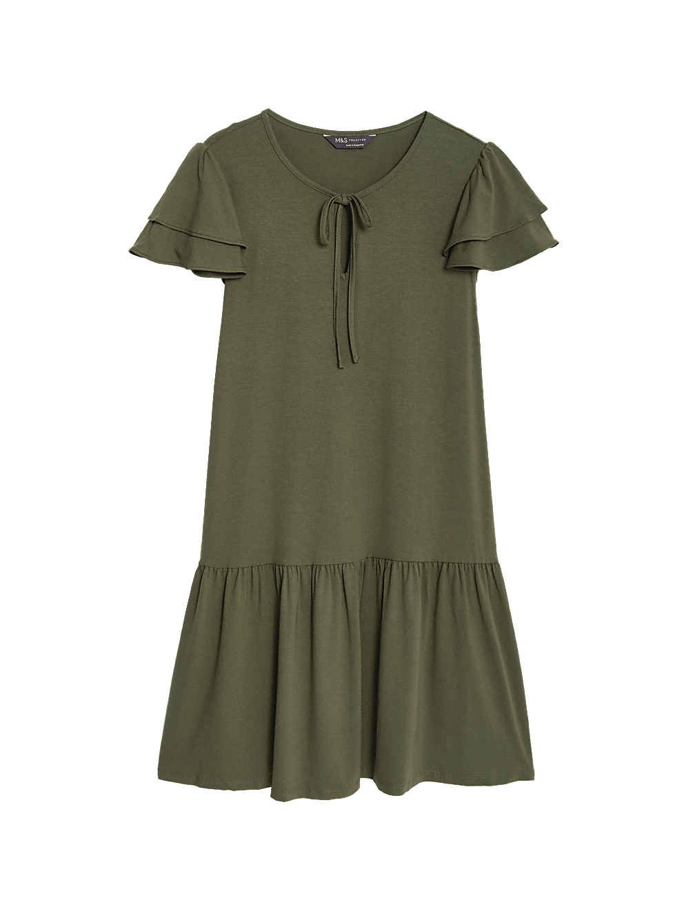Jersey Tie Neck Mini Smock Dress