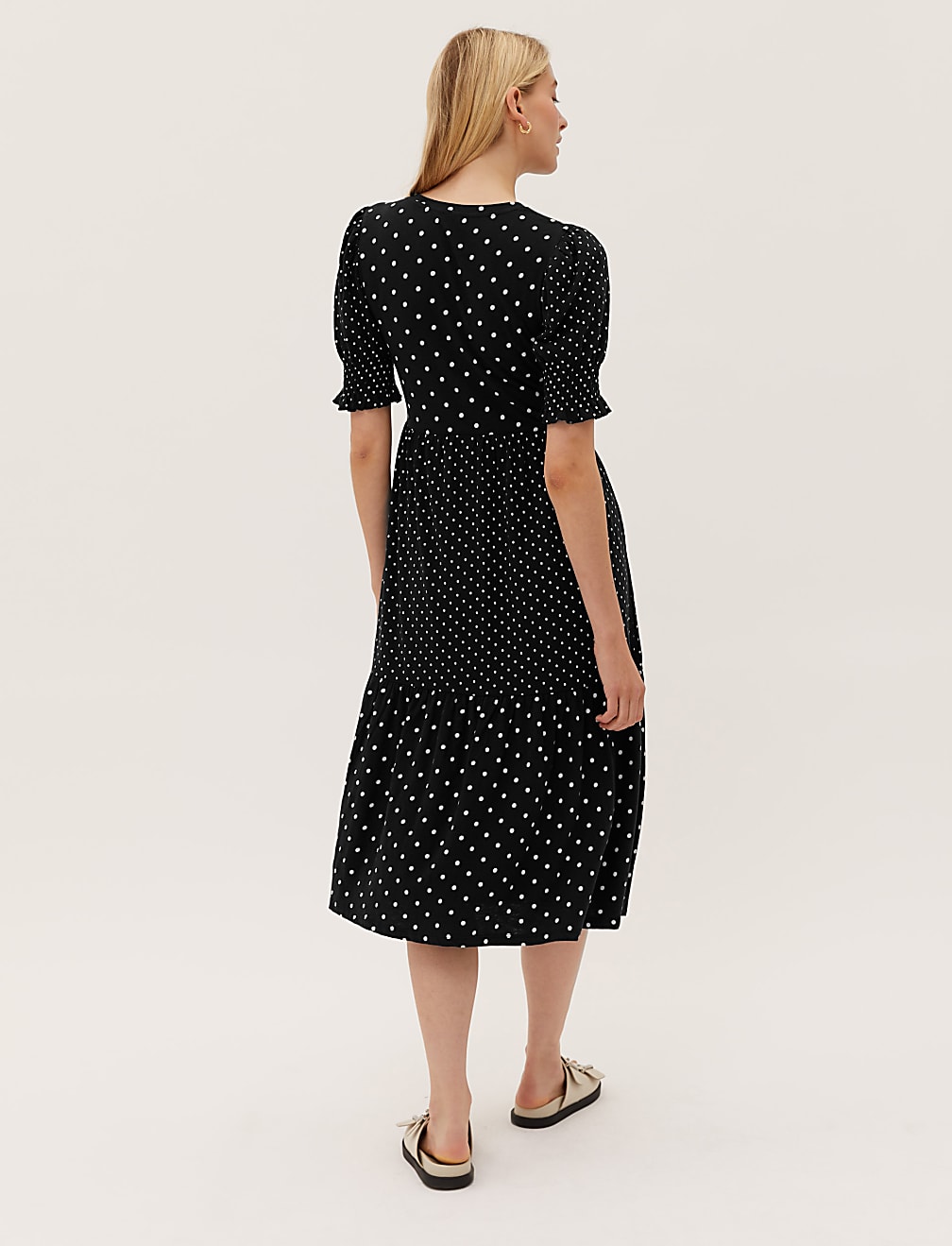 Pure Cotton Jersey Polka Dot Midi Tea Dress
