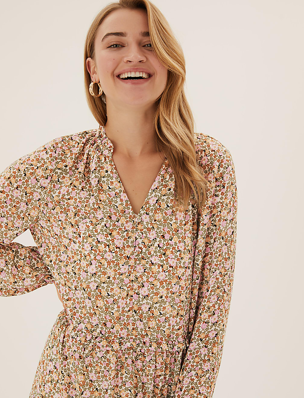 Floral V-Neck Midaxi Tiered Dress