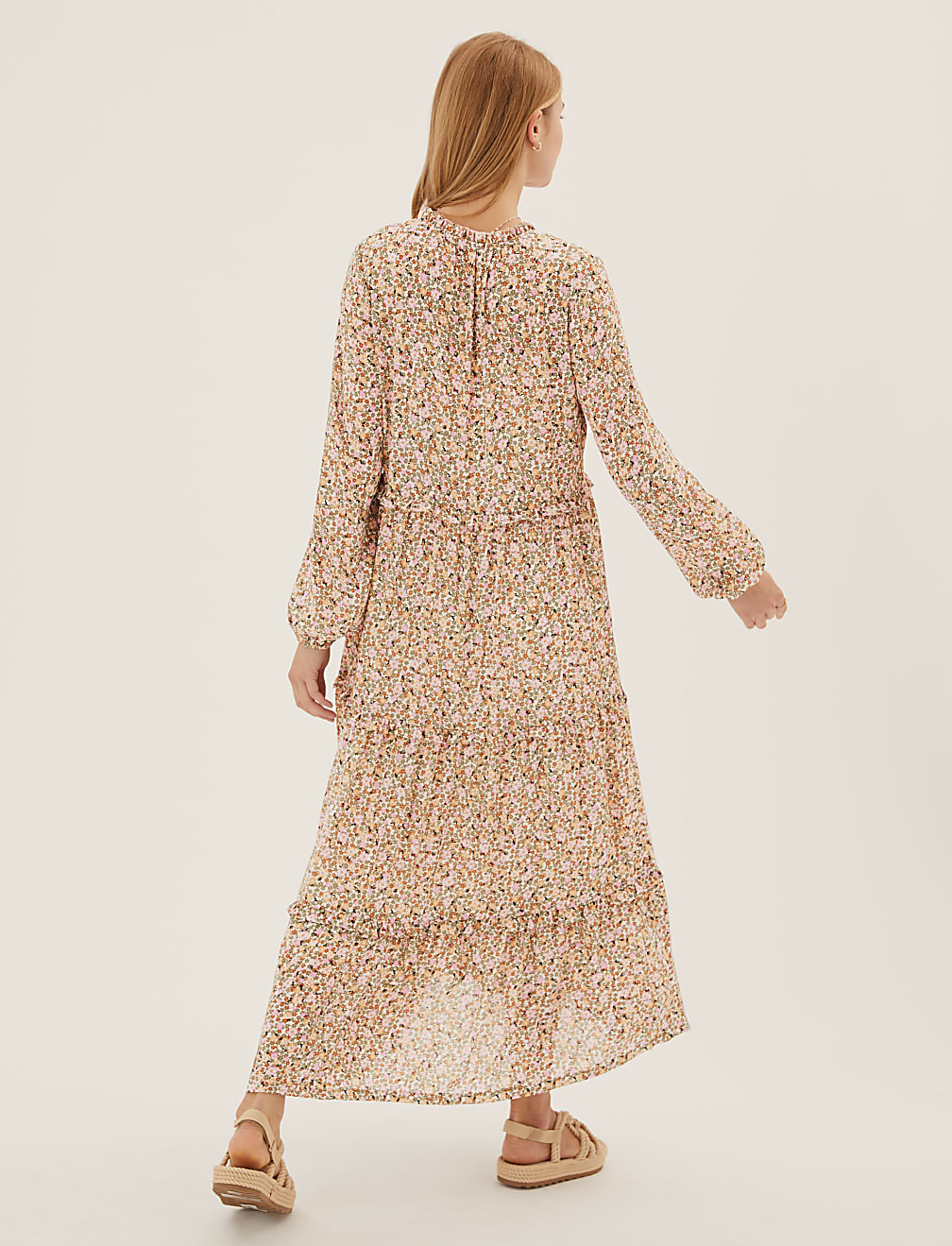 Floral V-Neck Midaxi Tiered Dress