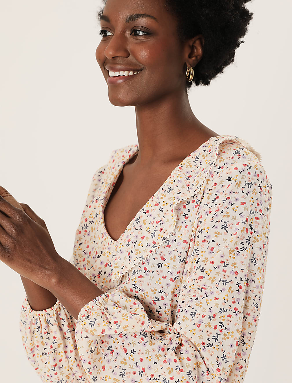 Pure Cotton Ditsy Floral Midi Waisted Dress