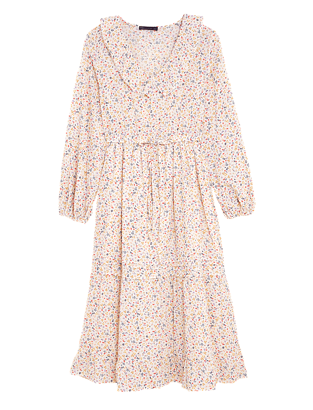 Pure Cotton Ditsy Floral Midi Waisted Dress