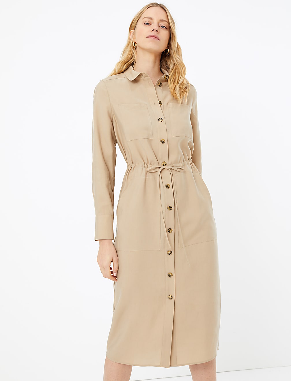 Pocket Utility Shirt Midi Dress