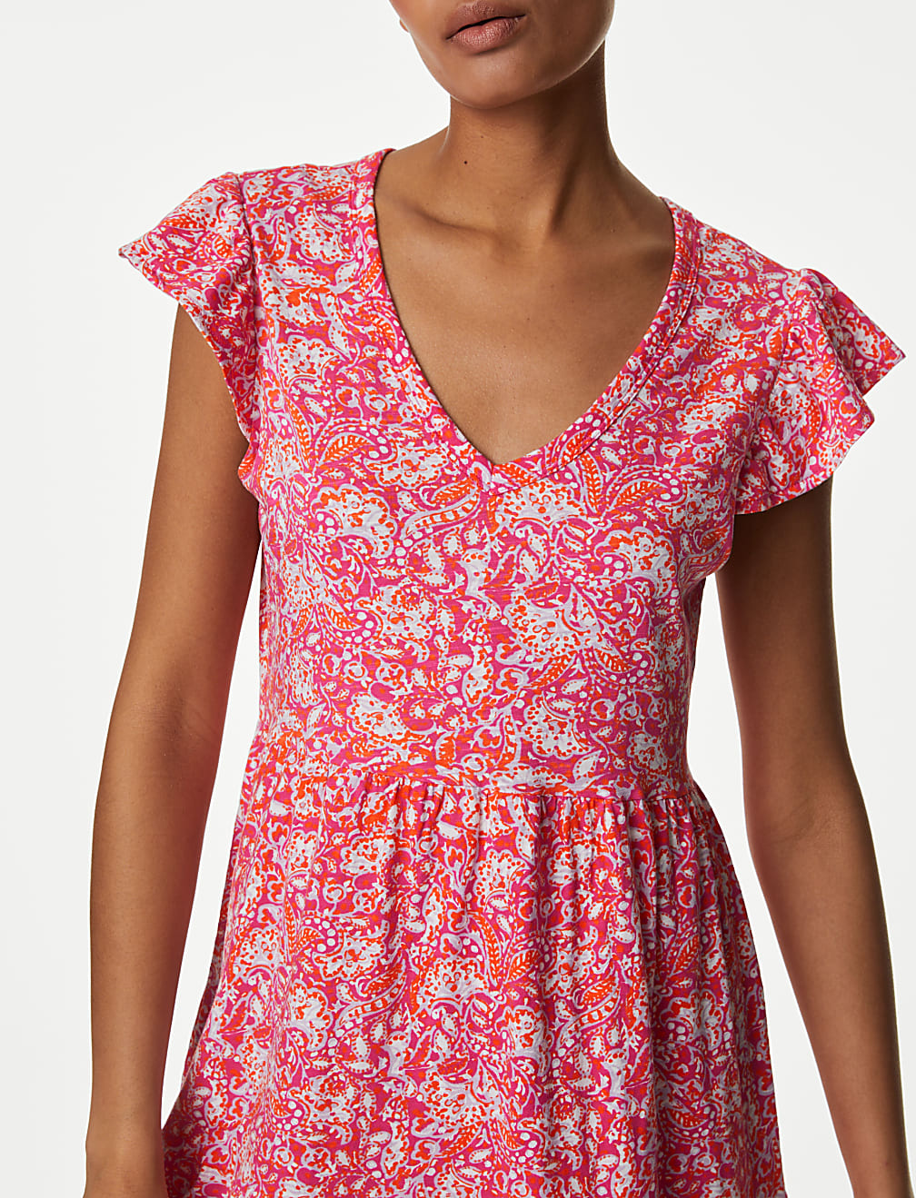 Pure Cotton Jersey Printed Midi Tiered Dress