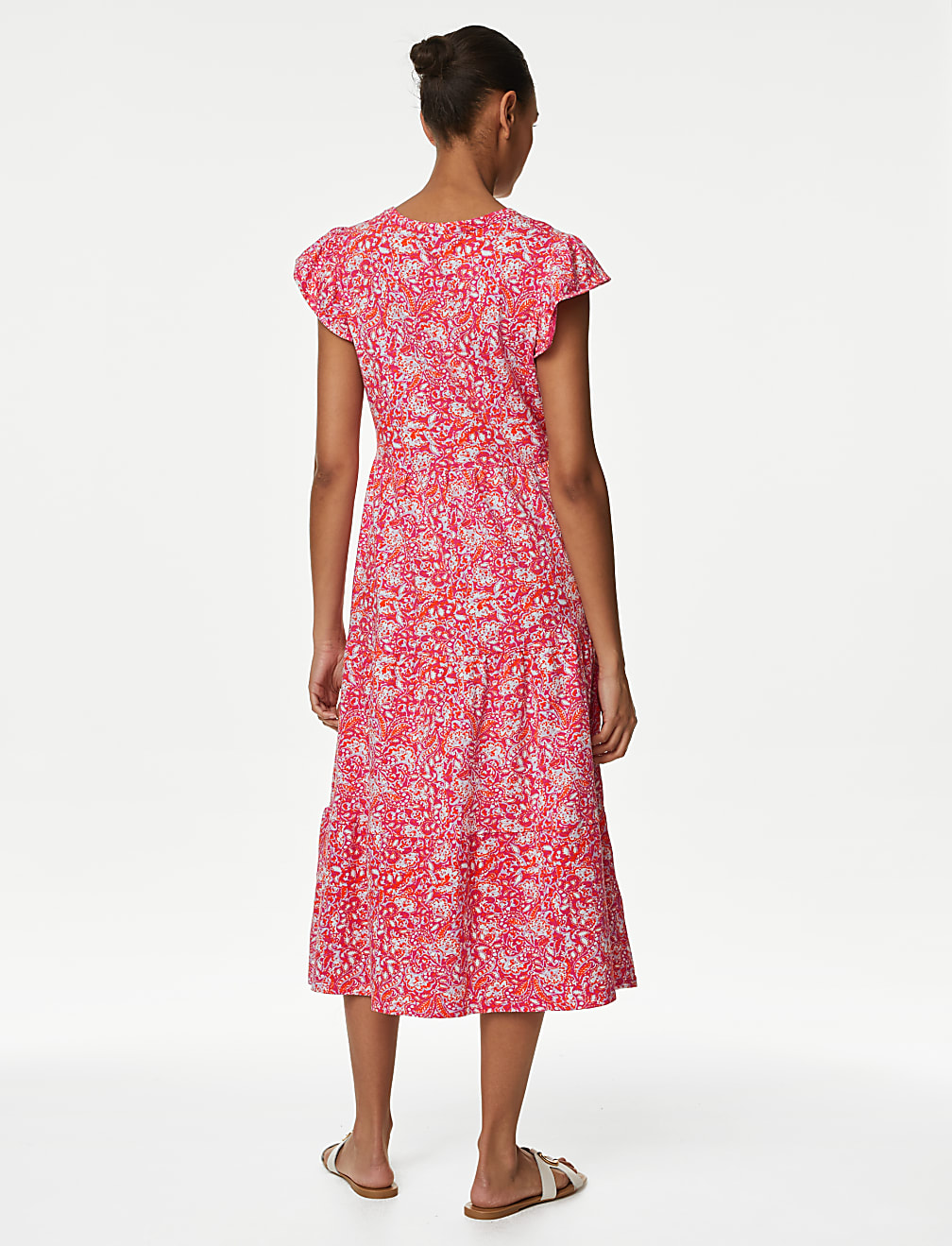 Pure Cotton Jersey Printed Midi Tiered Dress