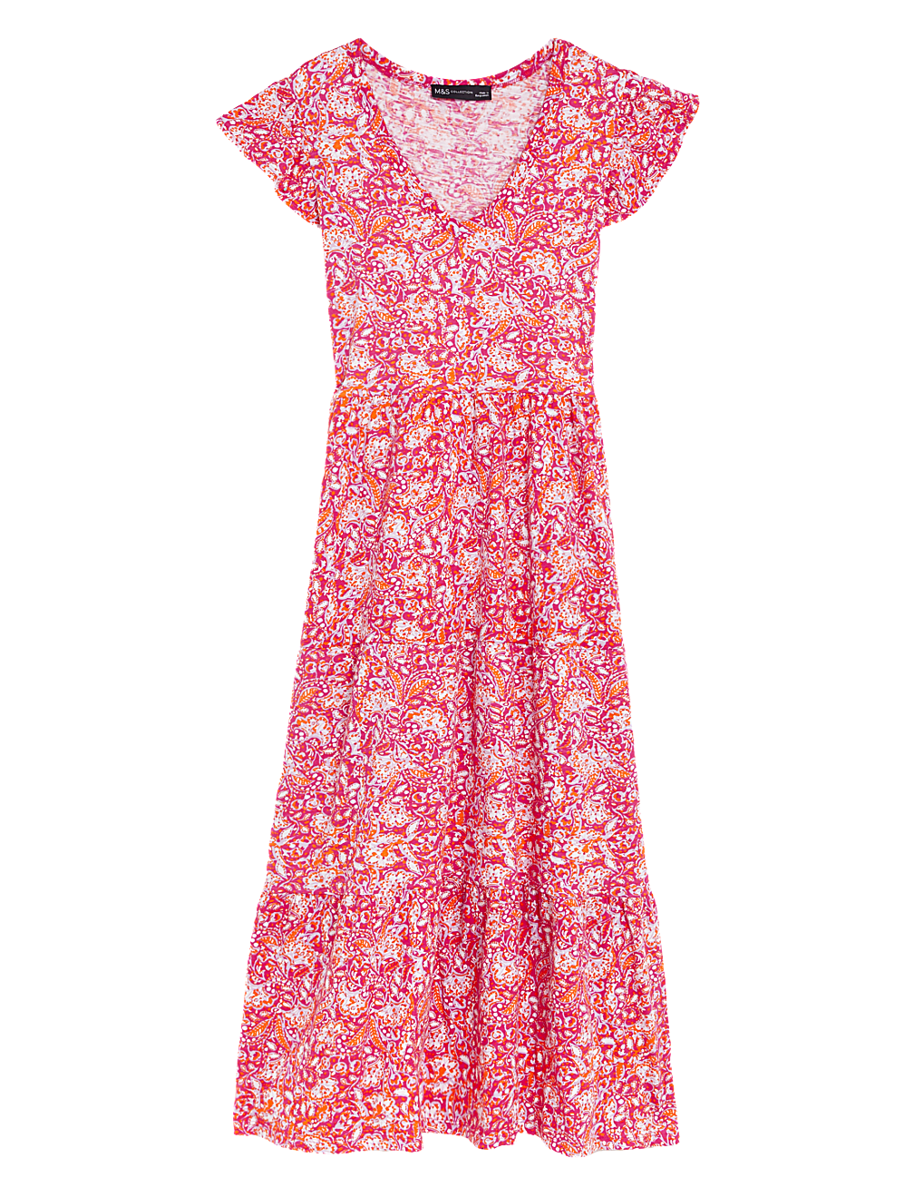 Pure Cotton Jersey Printed Midi Tiered Dress