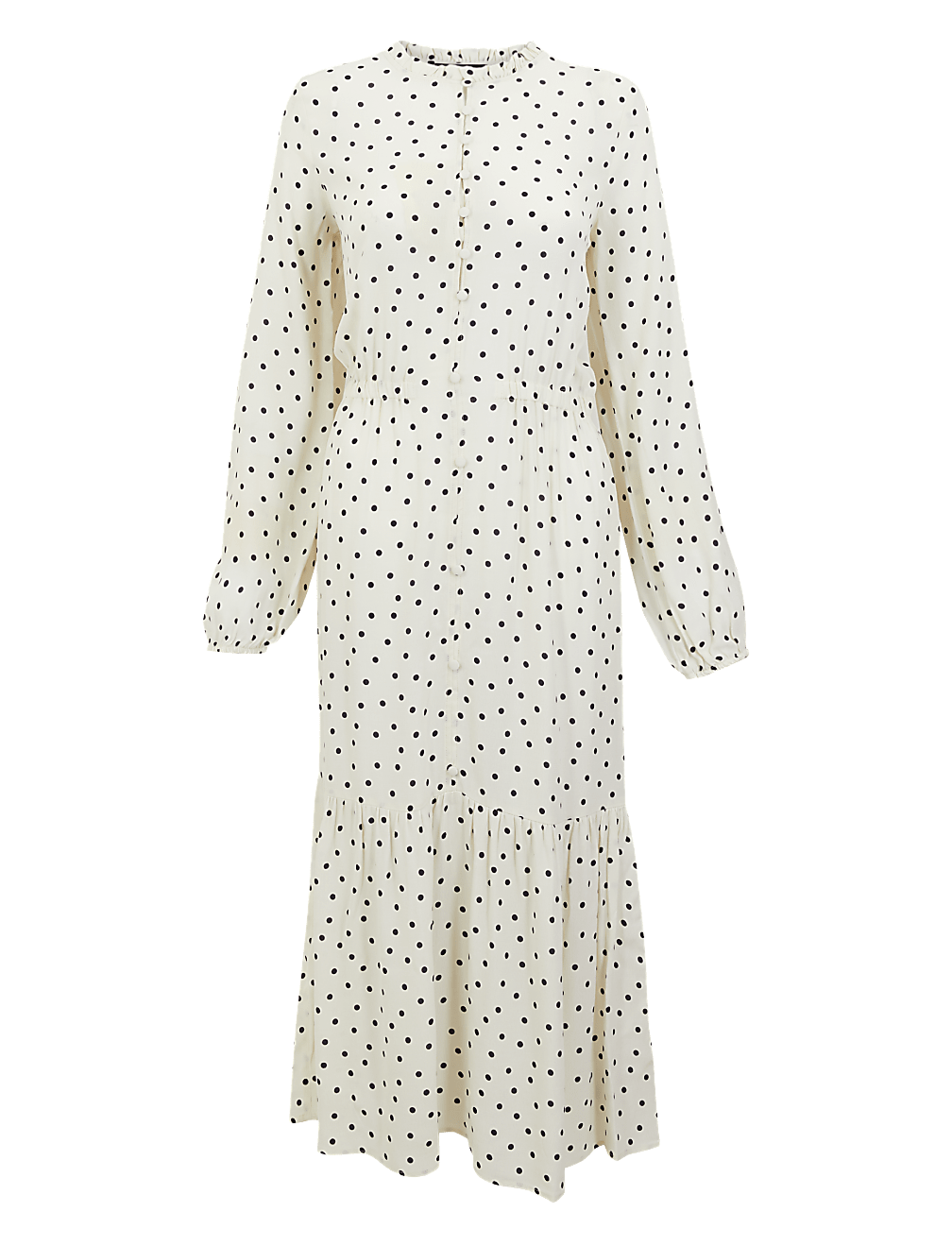 Polka Dot Frill Detail Midi Waisted Dress