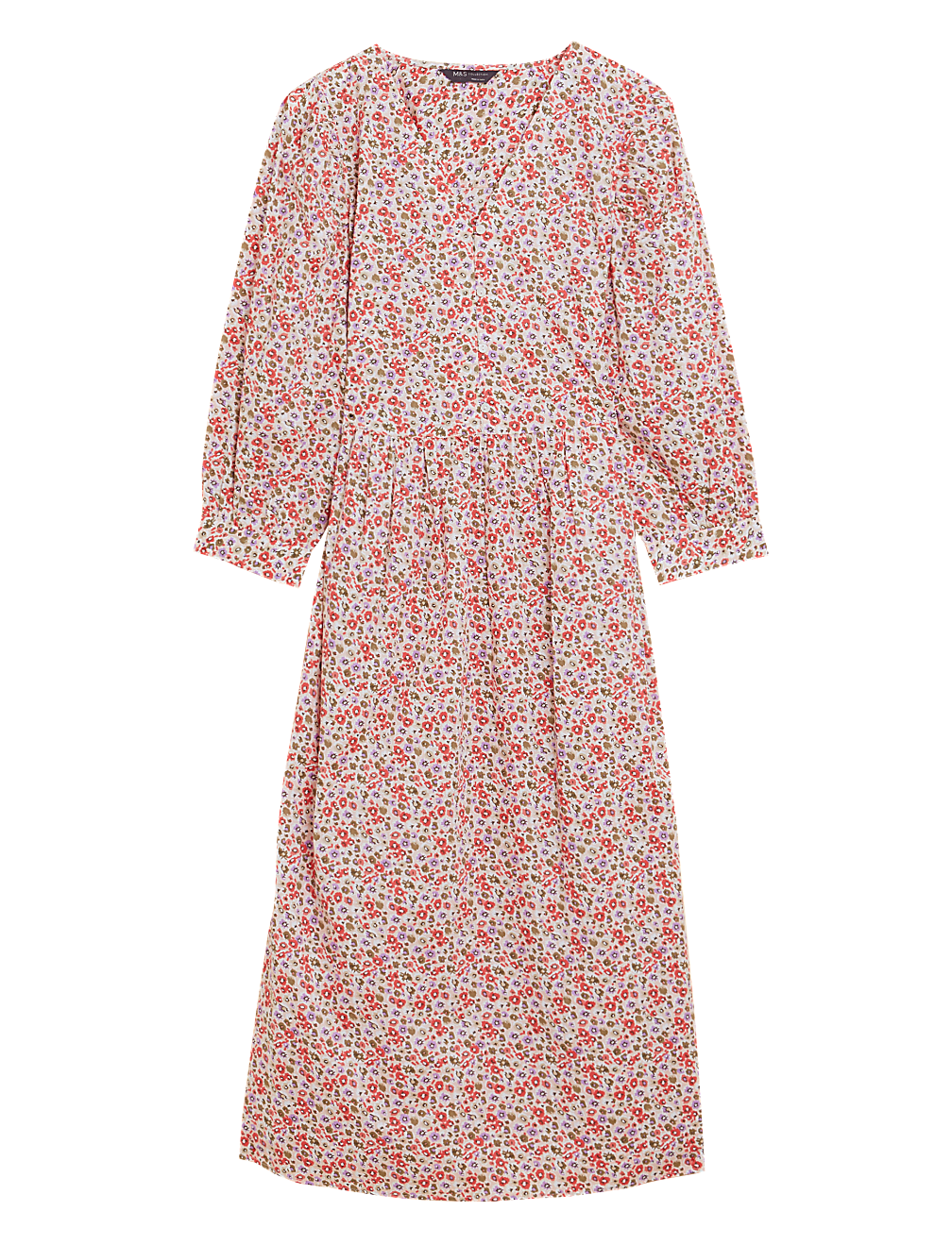 Pure Cotton Ditsy Floral Midi Relaxed Dress