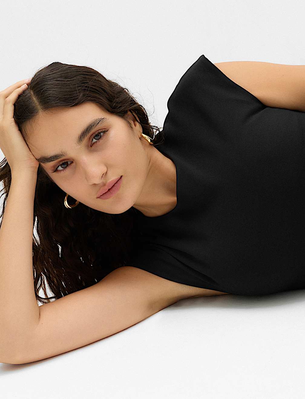 Jersey Ruched Crew Neck Midi Column Dress