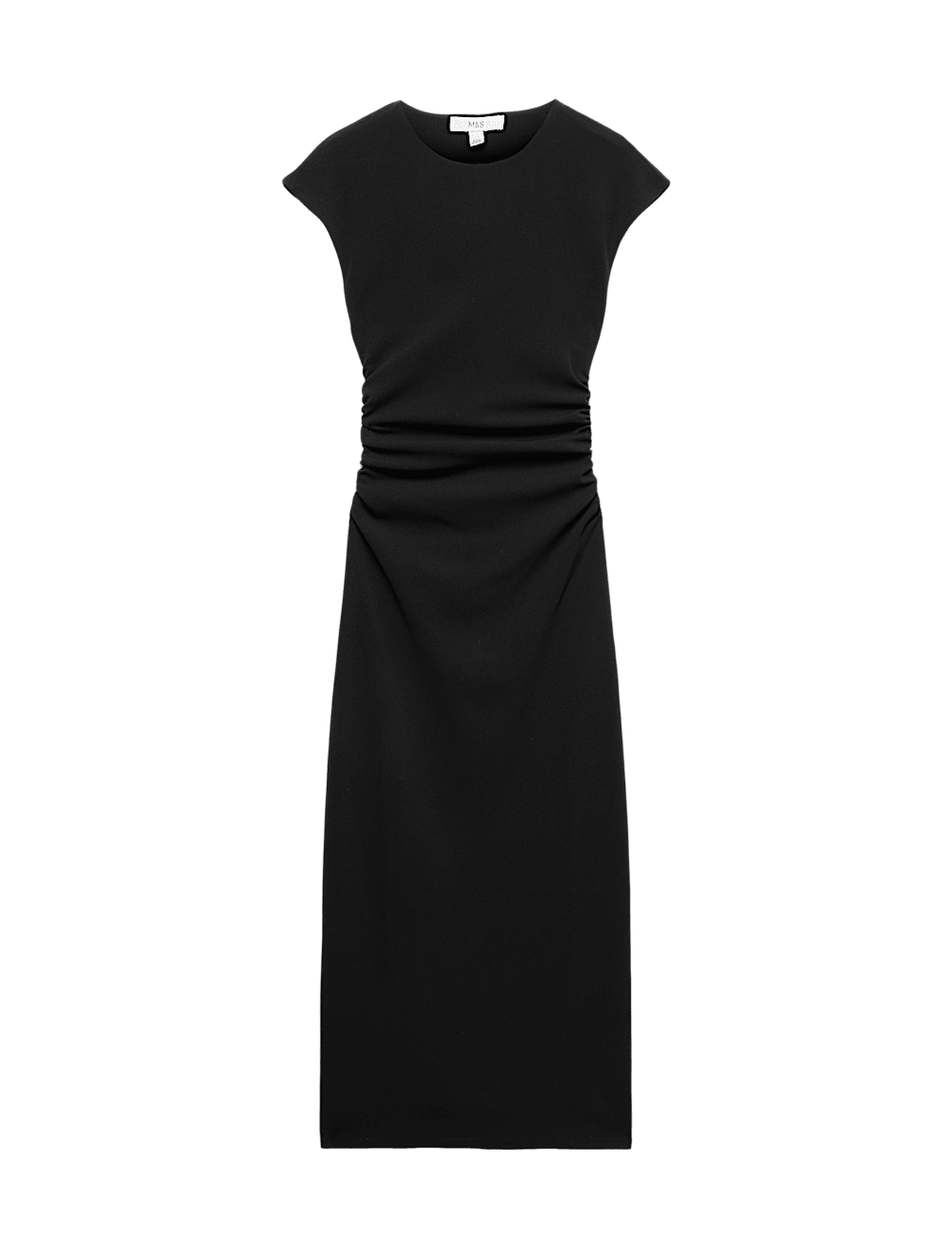 Jersey Ruched Crew Neck Midi Column Dress