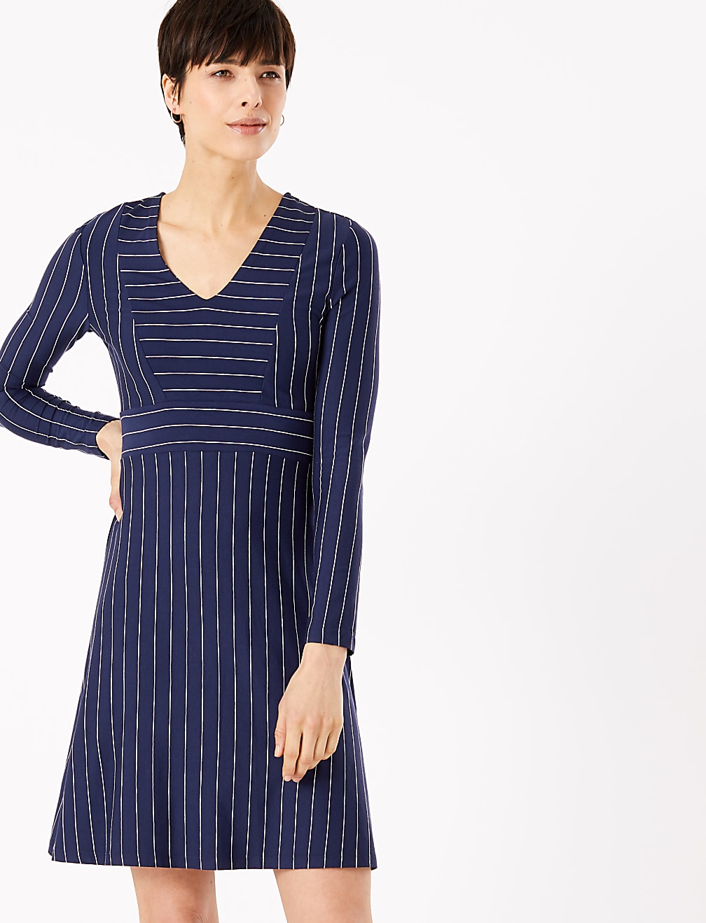 Jersey Striped Fit & Flare Mini Dress