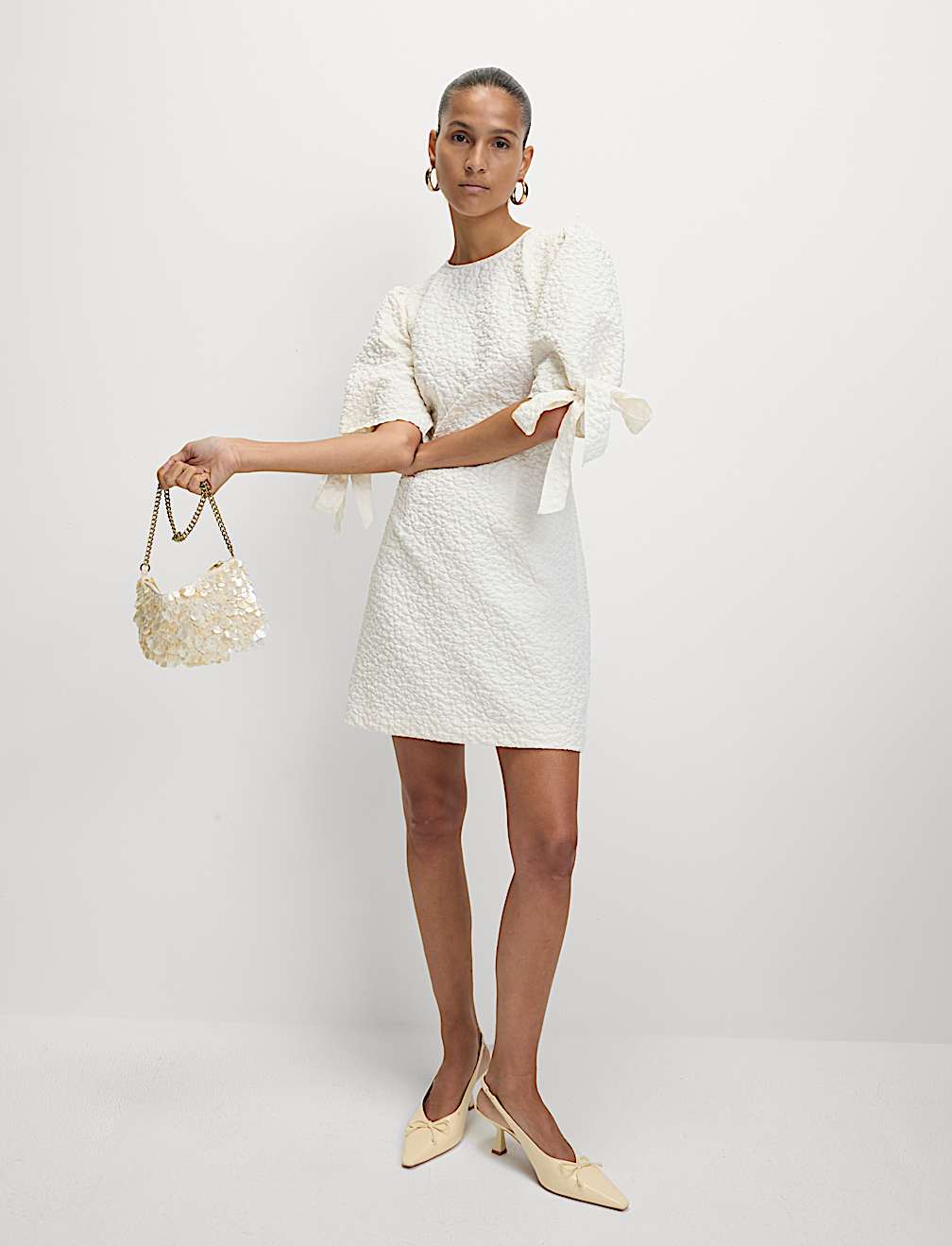 Jacquard Tie Detail Mini Shift Dress