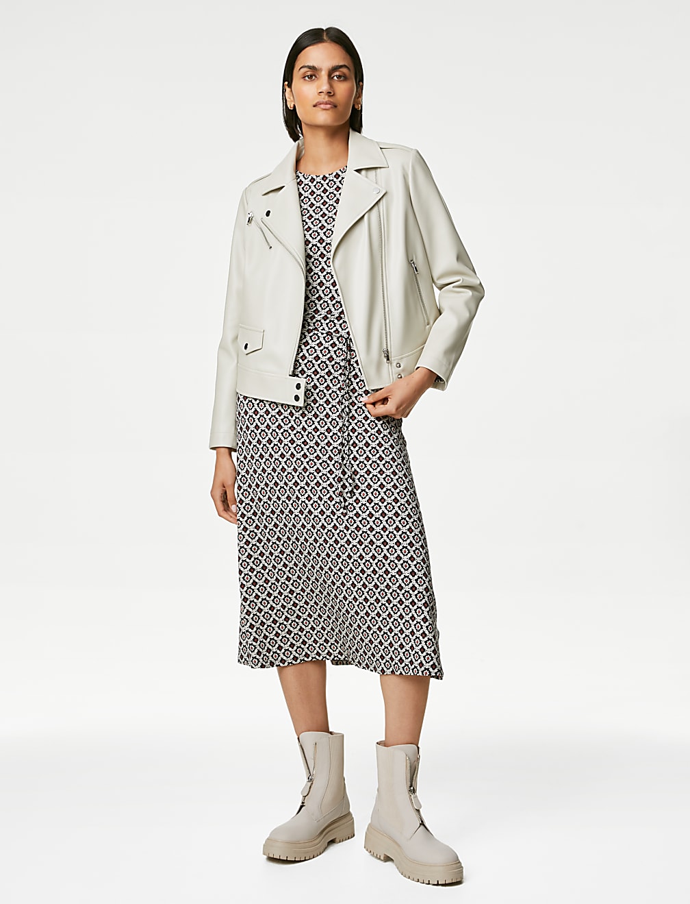 Jersey Printed Belted Midi Tea Dress