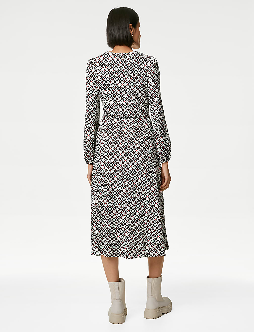 Jersey Printed Belted Midi Tea Dress