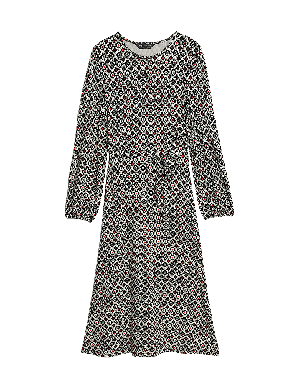 Jersey Printed Belted Midi Tea Dress