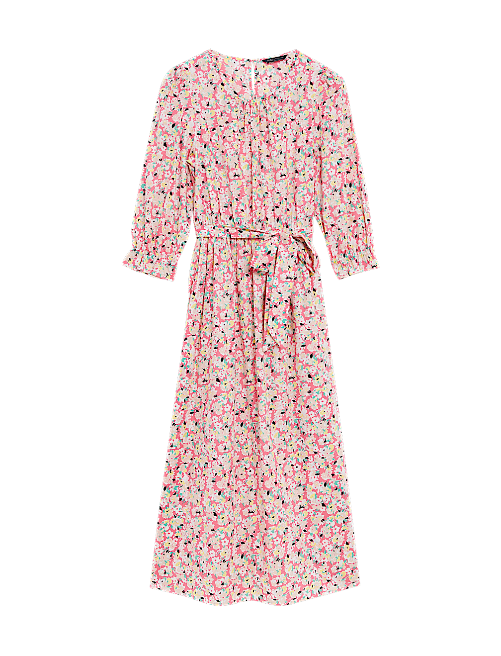 Pure Cotton Floral Midi Waisted Dress