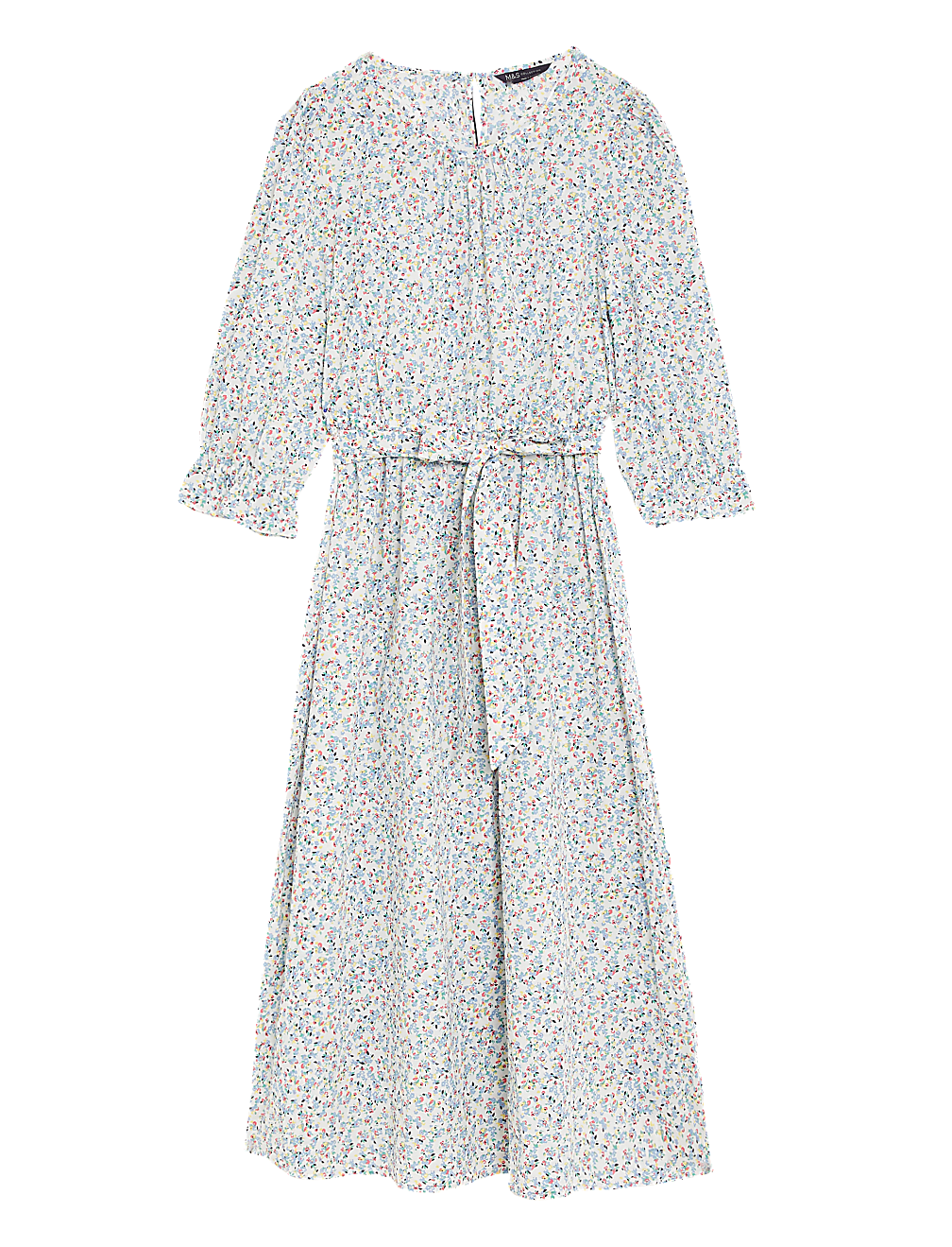 Pure Cotton Floral Midi Waisted Dress