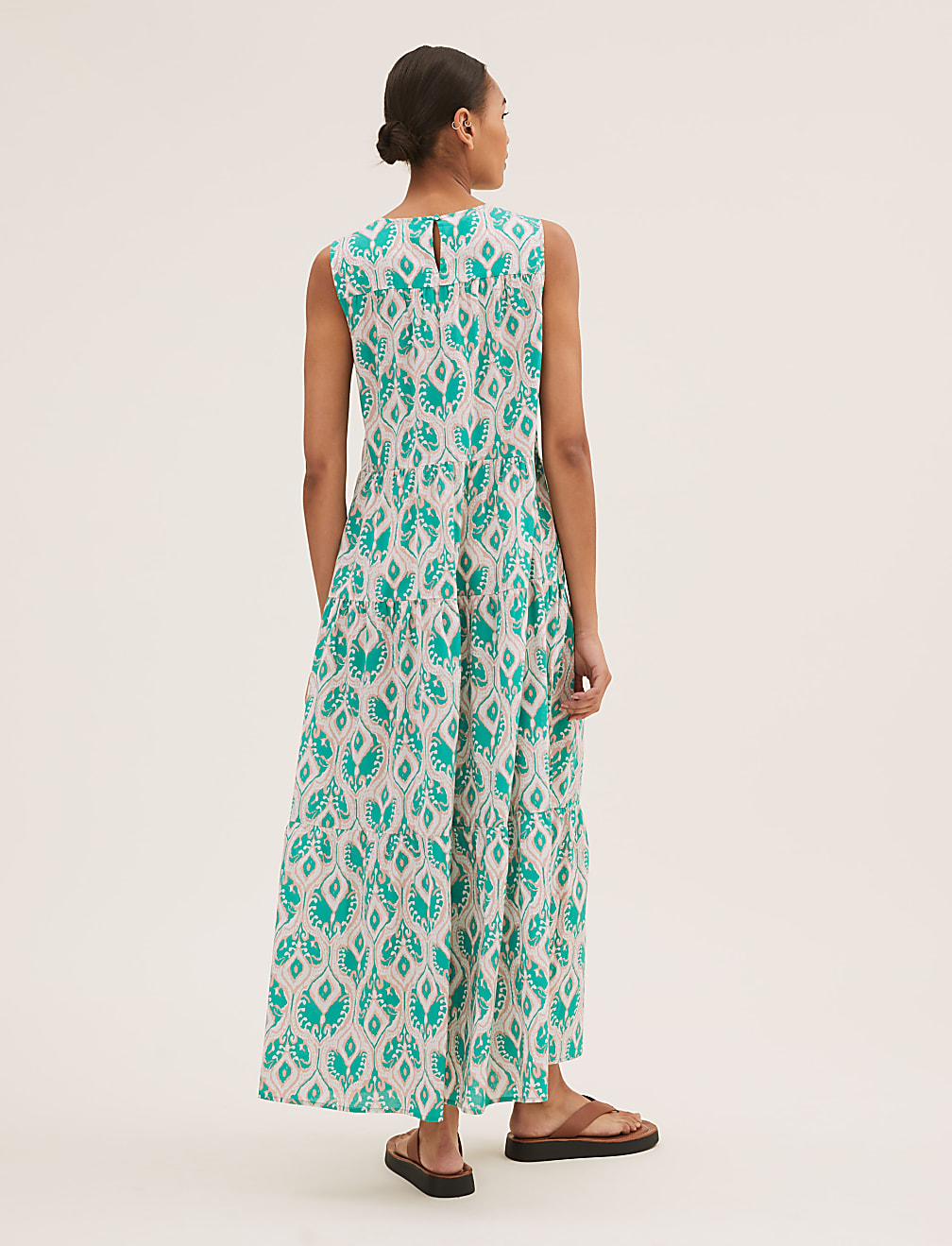 Pure Cotton Printed Midaxi Tiered Dress