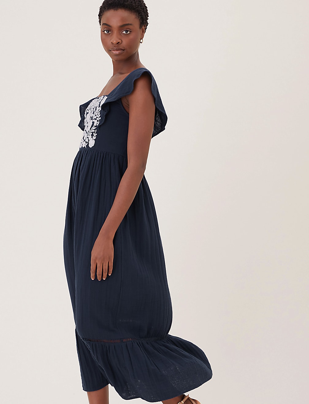 Pure Cotton Embroidered Midaxi Column Dress