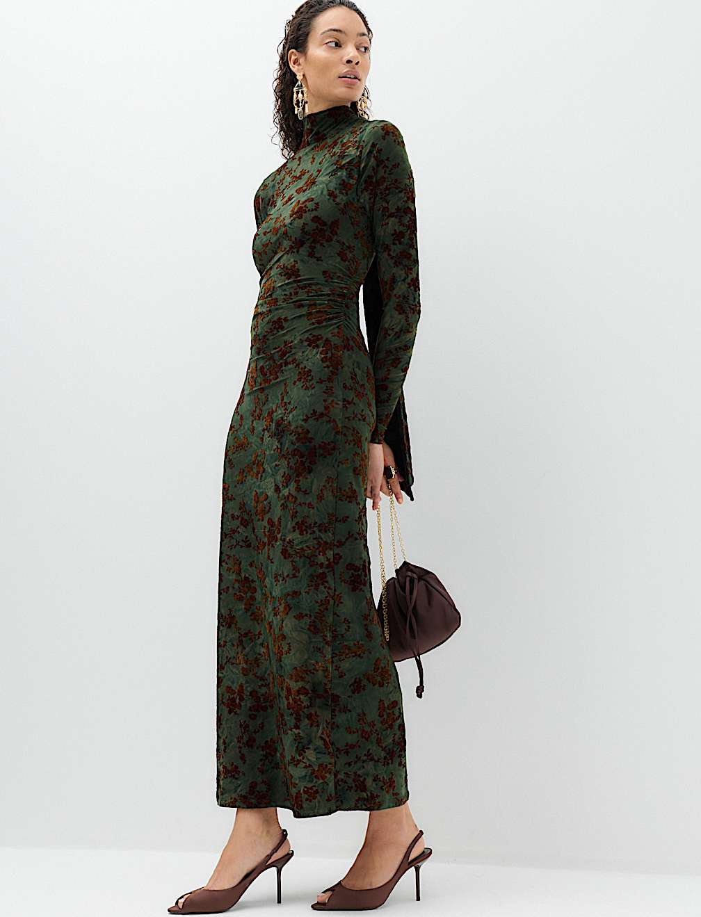 Floral Scarf Detail Midi Column Dress