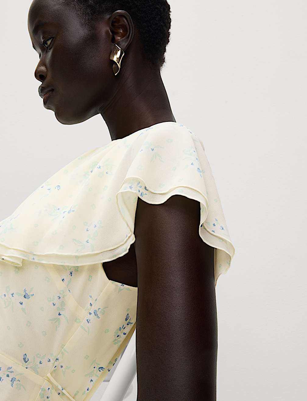 Printed Cape Detail Maxi Tea Dress