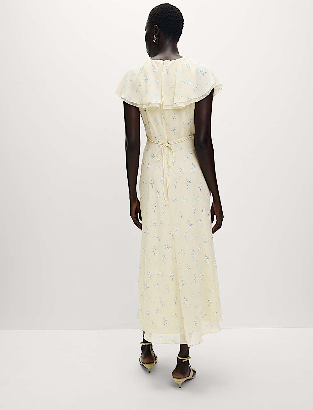 Printed Cape Detail Maxi Tea Dress