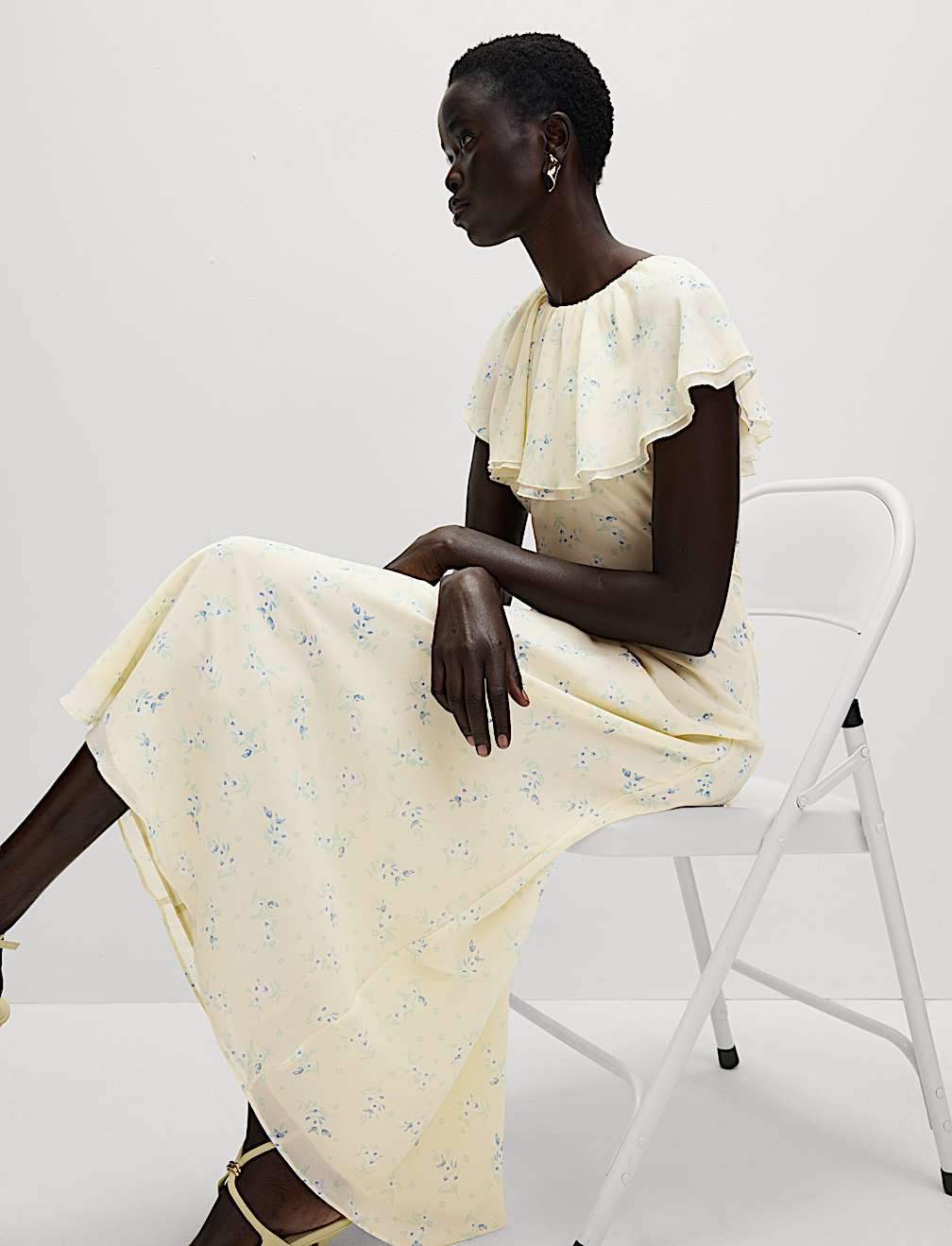 Printed Cape Detail Maxi Tea Dress