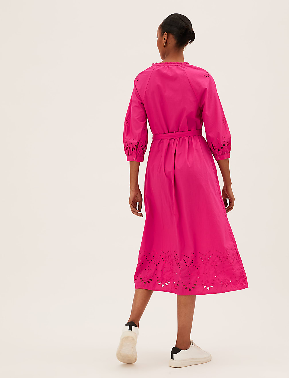 Pure Cotton Embroidered V-Neck Midi Dress