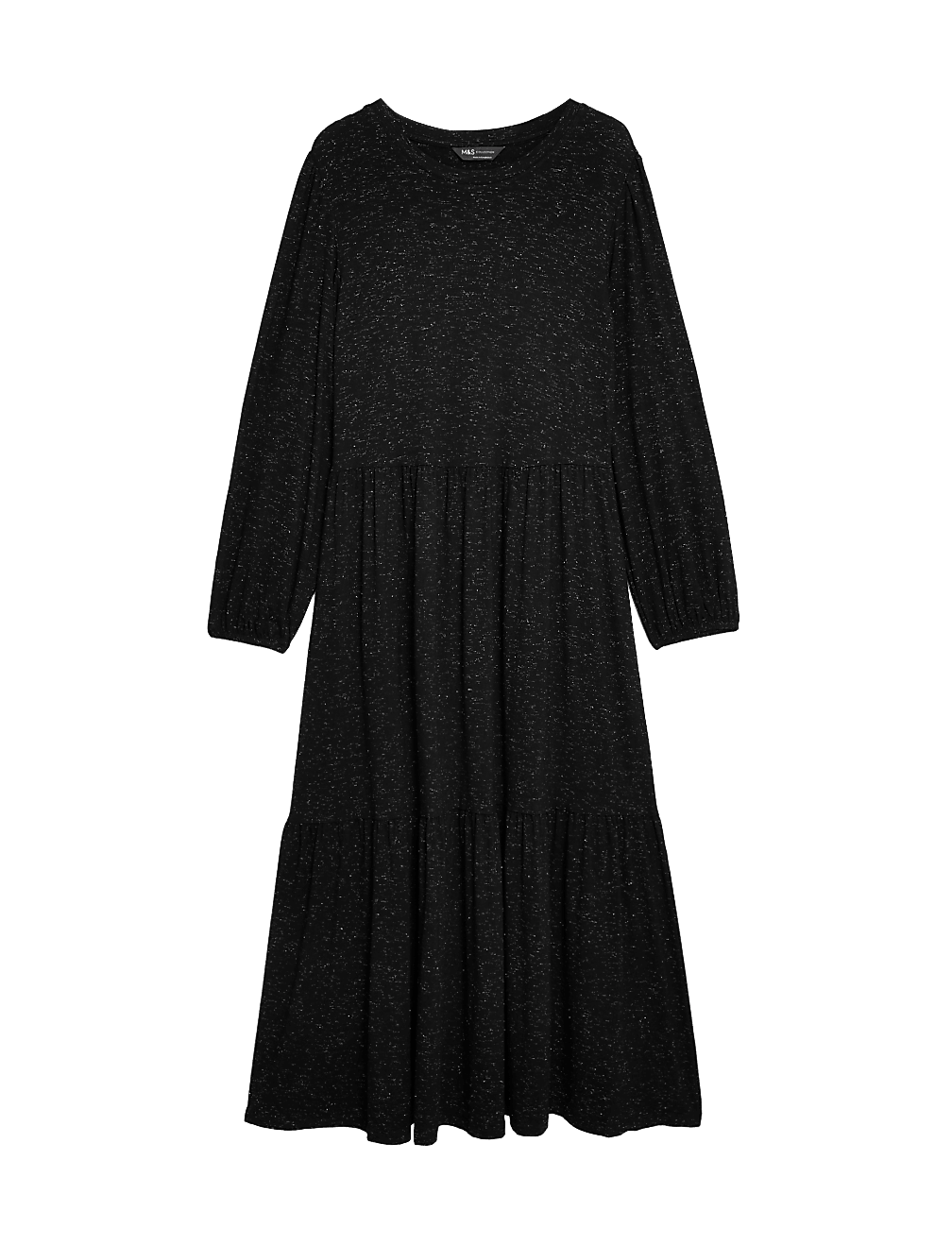 Jersey Sparkly Round Neck Midi Tiered Dress