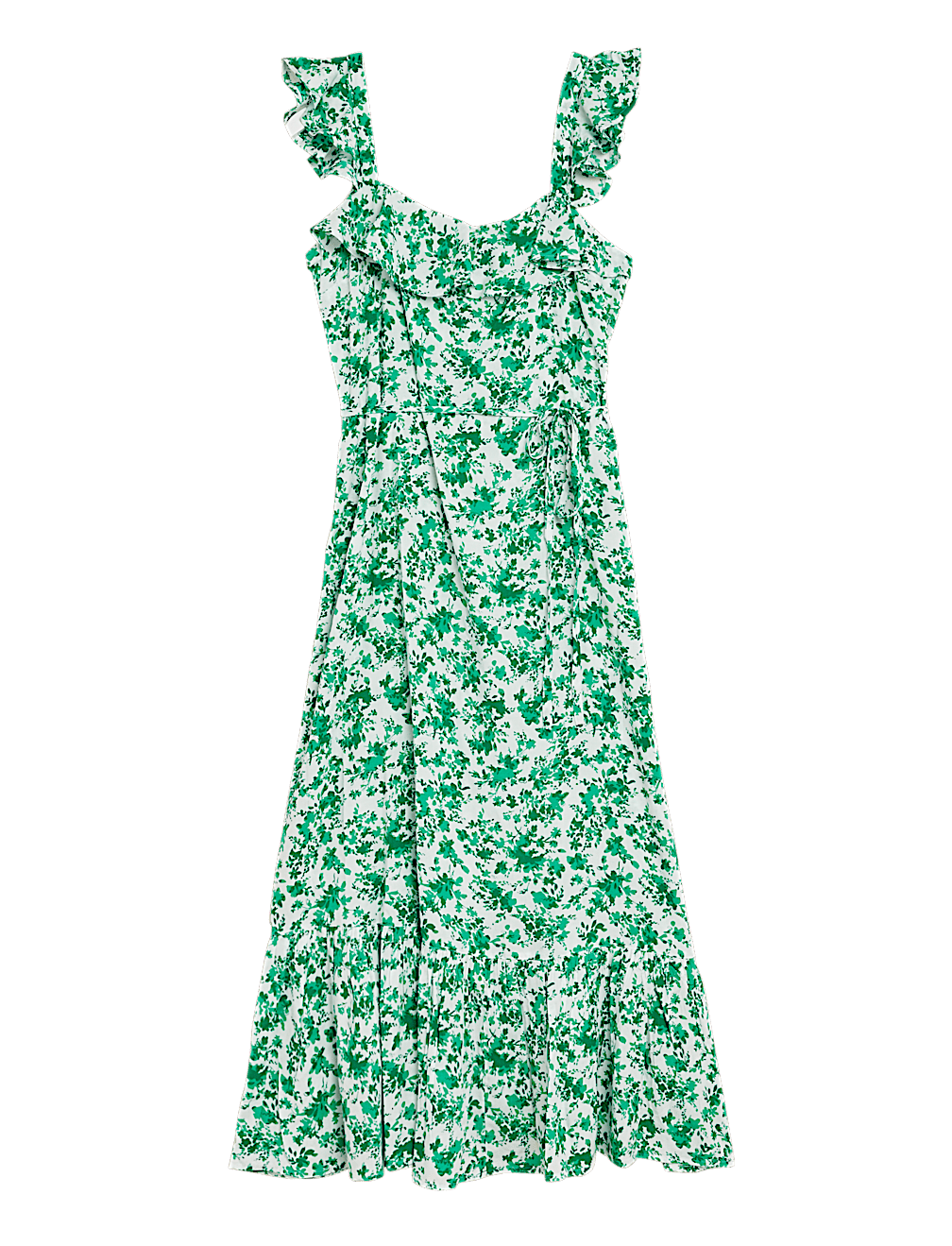 Floral Square Neck Midi Waisted Dress