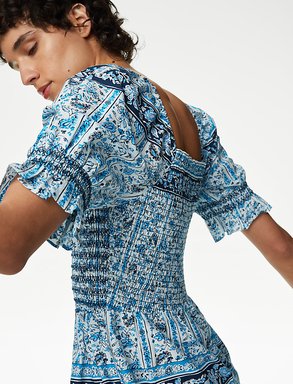 Pure Cotton Printed Square Neck Midi Dress