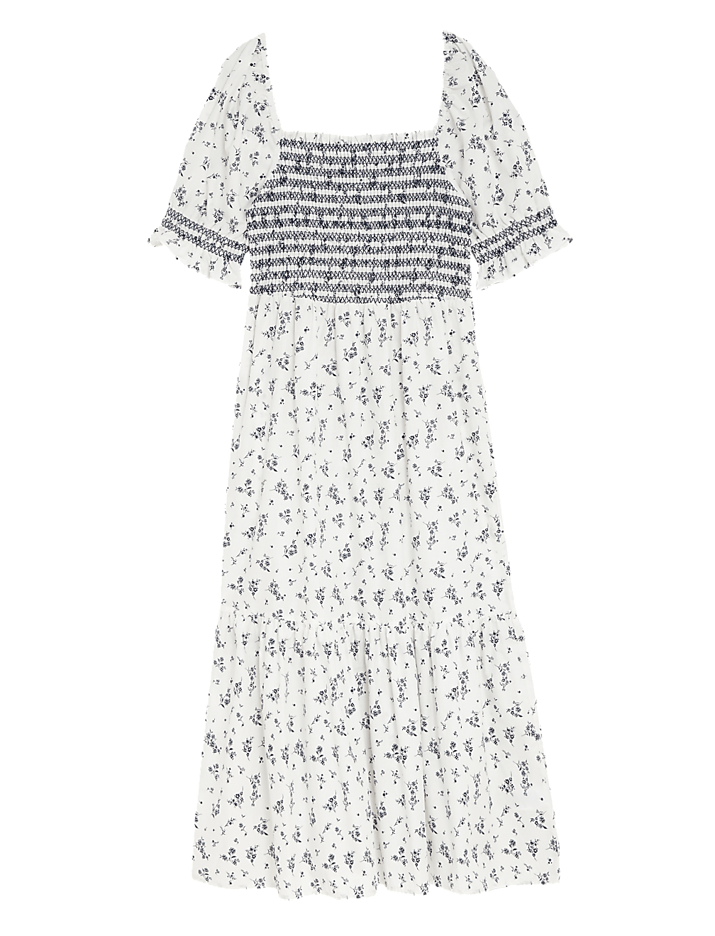 Pure Cotton Printed Square Neck Midi Dress