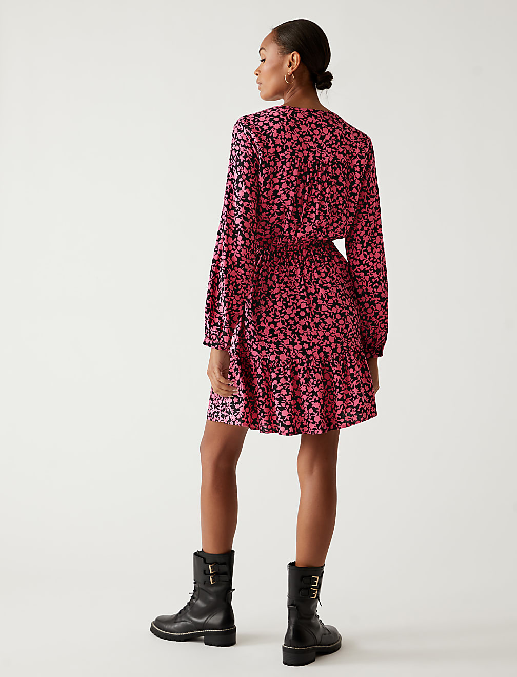 Floral V-Neck Mini Waisted Dress