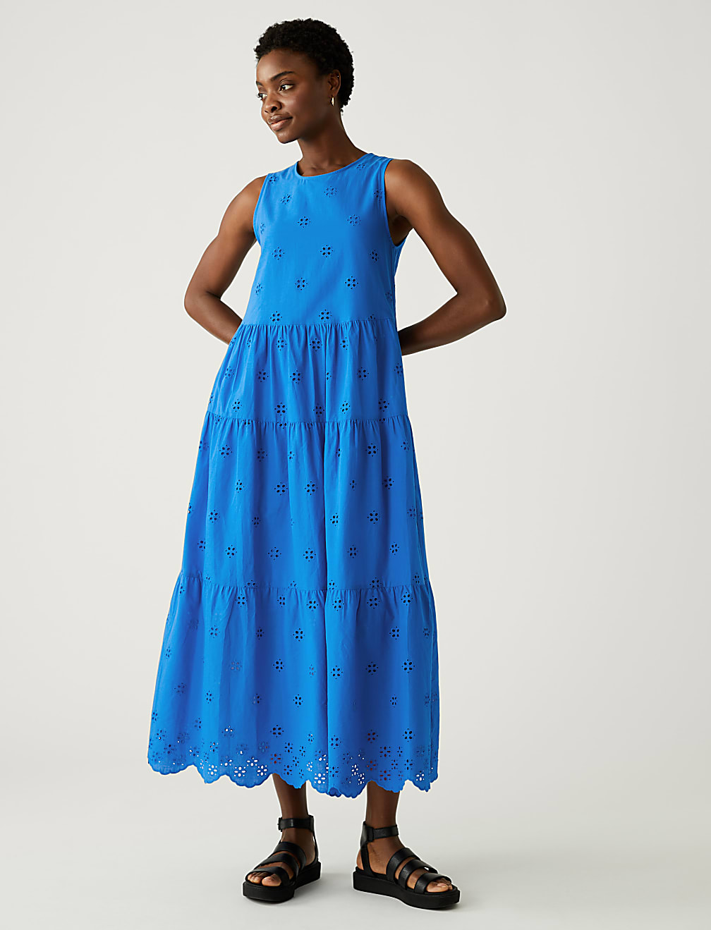 Pure Cotton Cutwork Maxi Tiered Dress