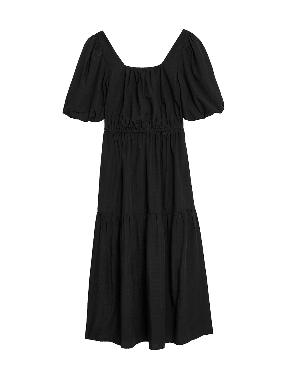 Textured Square Neck Midi Tiered Dress