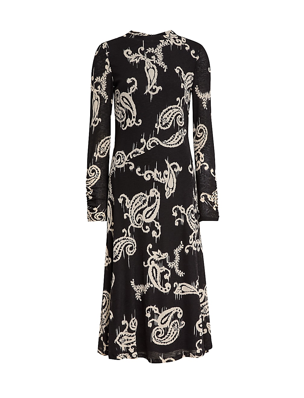 Jersey Printed Mesh Funnel Neck Midi Dress