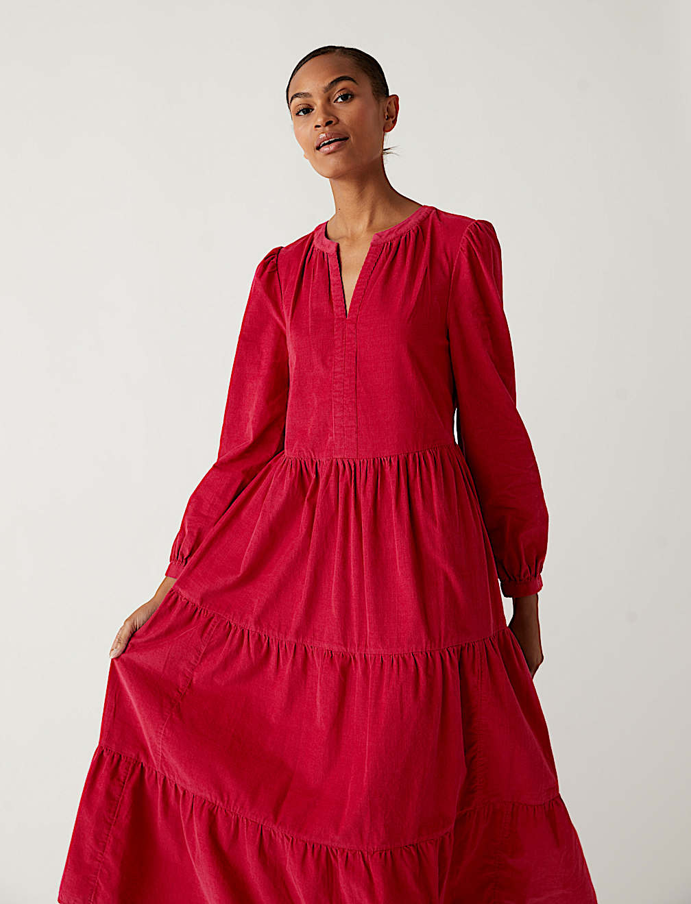 Pure Cotton Cord Midi Tiered Dress
