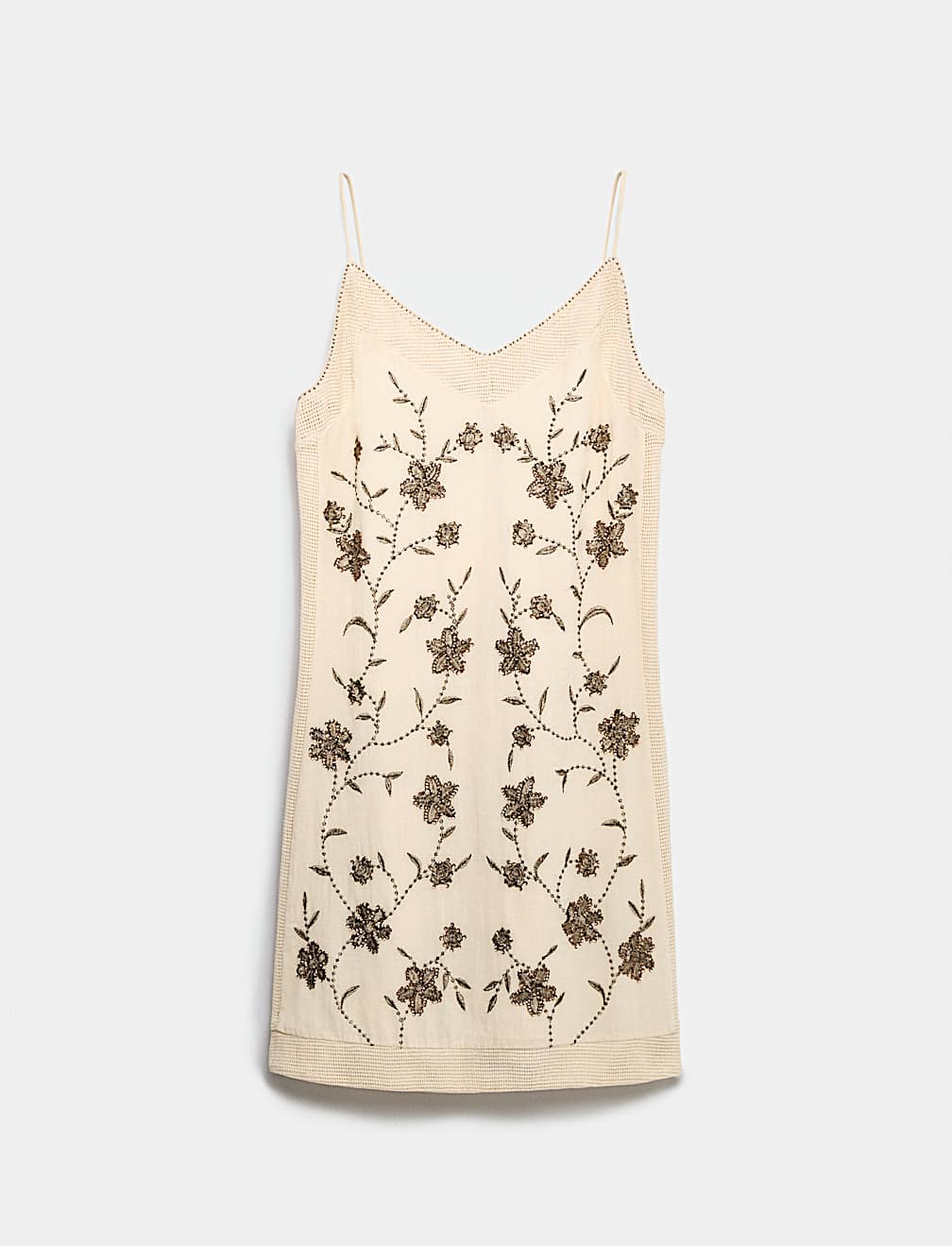 Pure Cotton Embellished V-Neck Mini Cami Dress