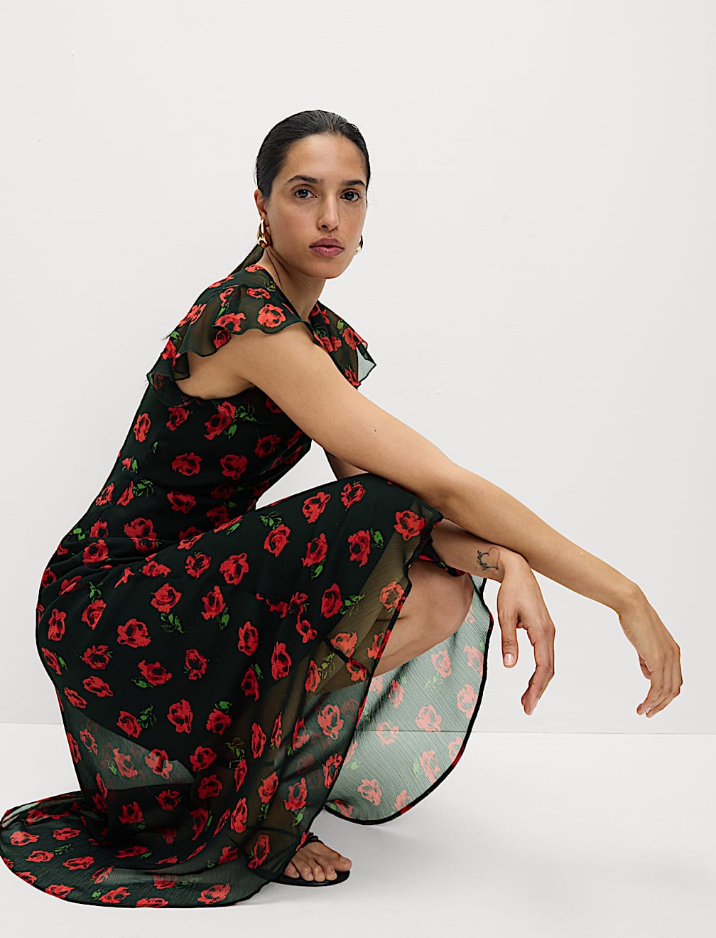 Printed Cowl Neck Midaxi Dress