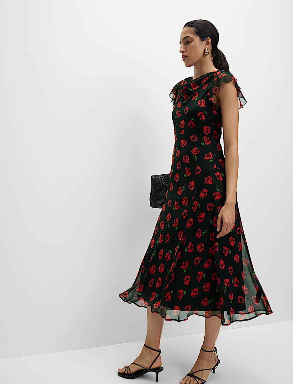 Printed Cowl Neck Midaxi Dress