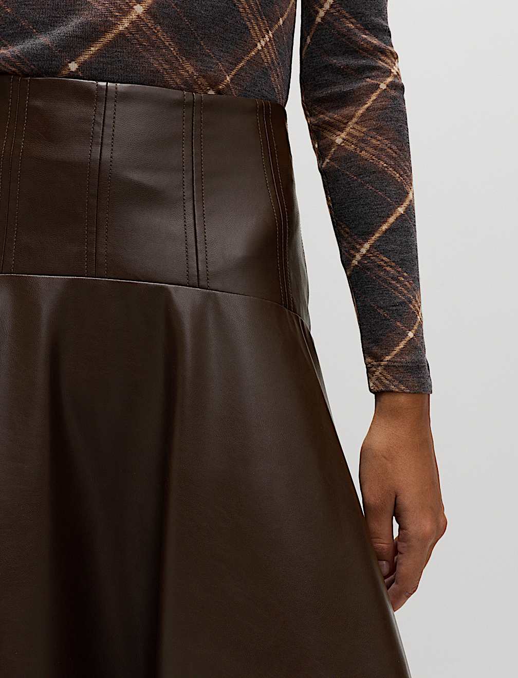 Leather Look Panelled Midaxi Skirt